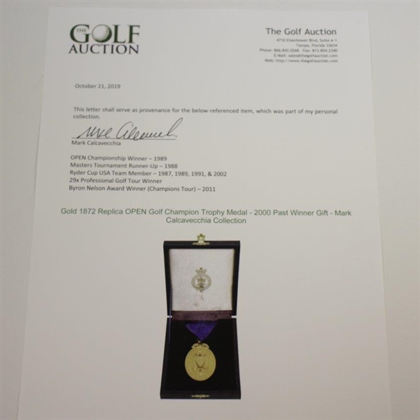 Gold 1872 OPEN Golf Champion Medal to Mark Calcavecchia - Past Champions Gift @ St. Andrews 2000