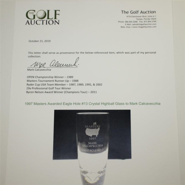 1997 Masters Awarded Eagle Hole #13 Crystal Highball Glass - Mark Calcavecchia Collection