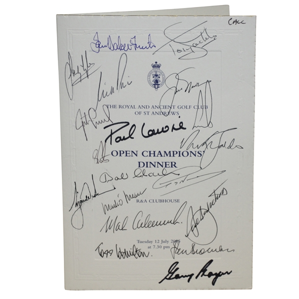 Mark Calcavecchias 2005 OPEN Champions Dinner Menu Signed by Past Winners JSA ALOA