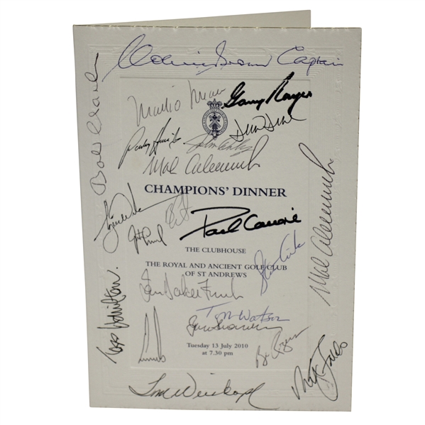 Mark Calcavecchias 2010 OPEN Champions Dinner Menu Signed by Past Winners JSA ALOA