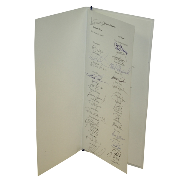 Mark Calcavecchias 2002 Ryder Cup Dinner Menu Signed by Both Teams JSA ALOA