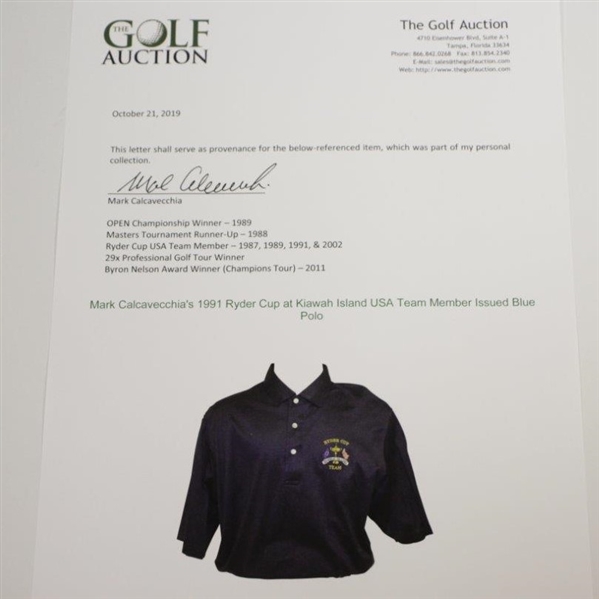 Mark Calcavecchia's 1991 Ryder Cup at Kiawah Island USA Team Member Issued Blue Polo
