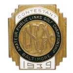 1939 US Amateur Public Links Championship at Baltimore Contestant Badge - Excellent Condition