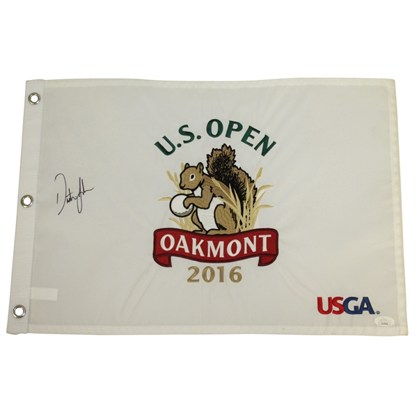 Dustin Johnson Signed 2016 US Open at Oakmont Embroidered Flag JSA #EE39866