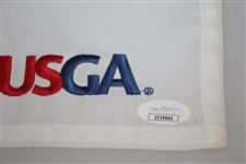 Dustin Johnson Signed 2016 US Open at Oakmont Embroidered Flag JSA #EE39866