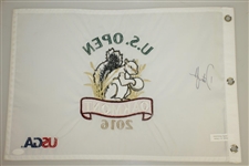 Dustin Johnson Signed 2016 US Open at Oakmont Embroidered Flag JSA #EE39866