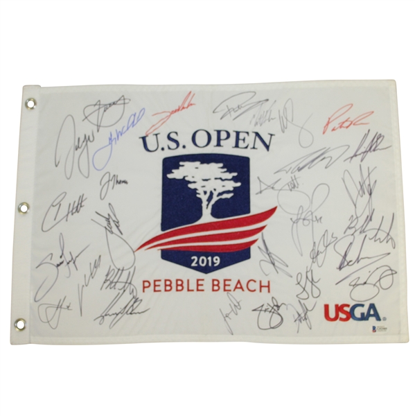 2019 US Open at Pebble Beach Field Signed Flag w/ Gary Woodland Beckett #G92989