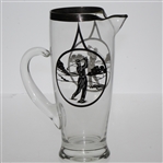 Vintage Silver Inlay Post Swing Golfers 2 Sided Glass Pitcher