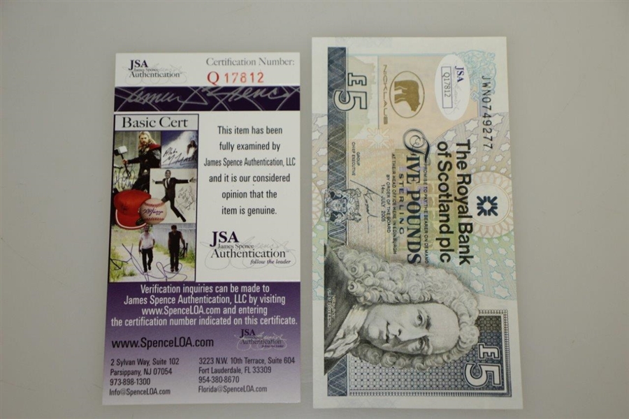 Jack Nicklaus Signed Royal Bank of Scotland 5 Pound Note JSA #Q17812