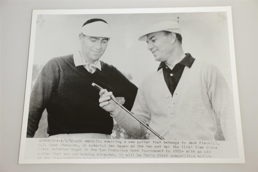 Jack Fleck Signed Card w/ Hogan Wire Photo - 1955 US Open Champion JSA ALOA 