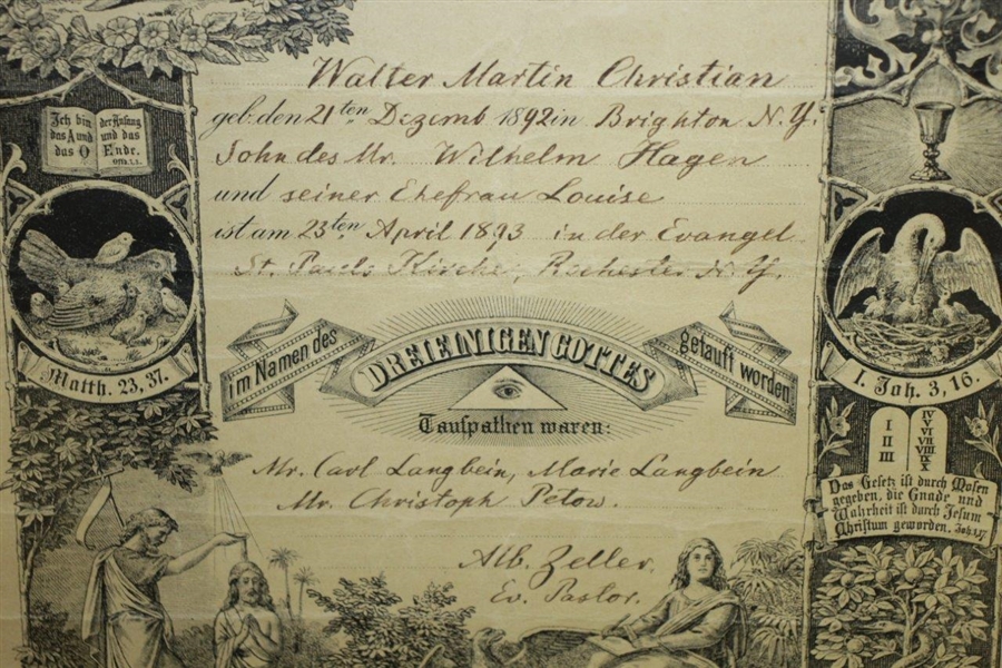 Walter Hagen's Original 1893 Baptismal Certificate