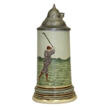 Vintage Stein w/ Detailed Depiction of Golfer Post Swing