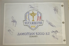 2018 Ryder Cup Flag Signed by Europeans Rahm, Rose, Garcia, Molinari & Others JSA ALOA