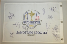 2018 Ryder Cup Le Golf National Flag Signed by Spieth, Fowler, Koepka & Mickelson Etc. JSA ALOA