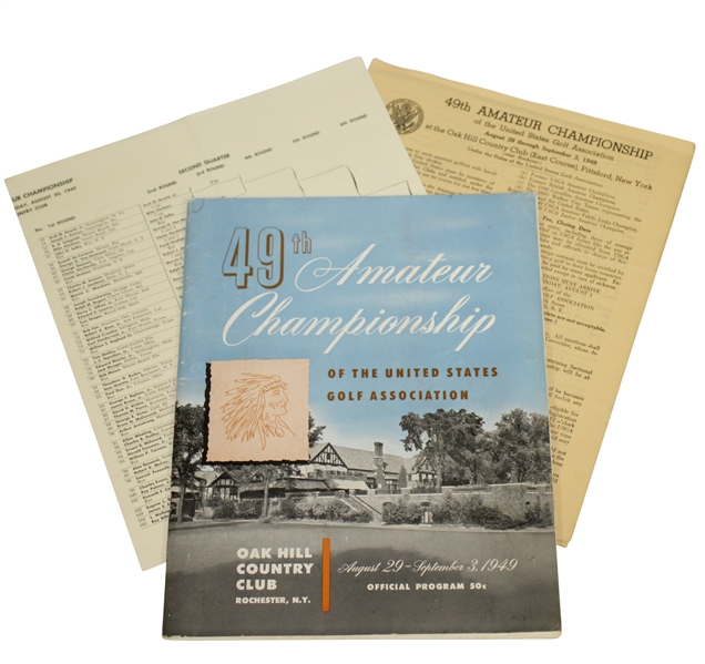 1949 US Amateur Championship at Oak Hill CC Program & Pairing Sheet - Charles Coe Winner