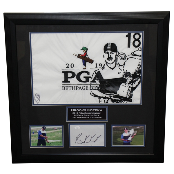 Brooks Koepka Dual-Signed 2019 PGA Championship Flag Custom Presentation JSA FULL