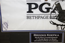 Brooks Koepka Dual-Signed 2019 PGA Championship Flag Custom Presentation JSA FULL