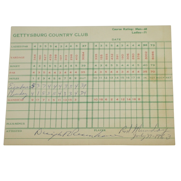 Dwight D Eisenhower Signed & Used Gettysburg CC Scorecard w/ Munday Hole-In-One JSA ALOA
