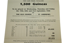 1945 'Daily Mail' Golf Tournament at Old Course St Andrews Advertising Flyer w/ Pairings