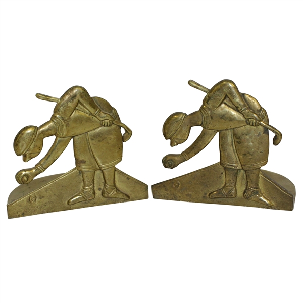 Vintage Golfer Art Deco Brass Bookends