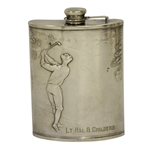 Vintage Evans Nickel Silver Flask w/ Golf Scene from Armed Forces Lieutenant 