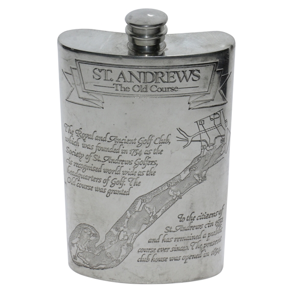 St. Andrews The Old Course Pewter Flask with Course Layout - Good Condition