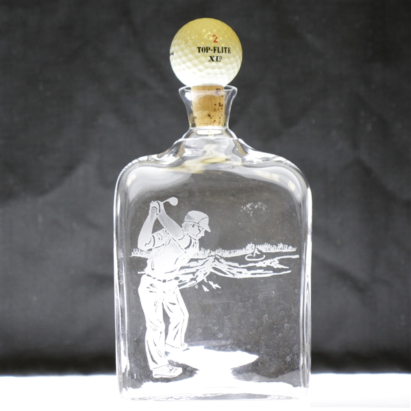 Deep Etched Glass Golfer Decanter w/ Stopper