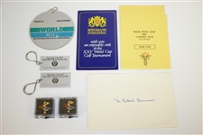 1977 World Cup Bag w/ Program, Scorecard, Pins, Cups & Other Pieces 