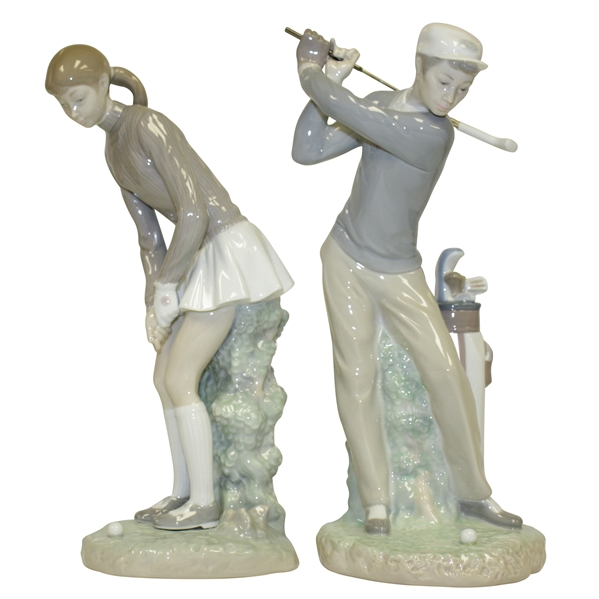 Lladro Handmade in Spain Golfing Pair Porcelain Figurines