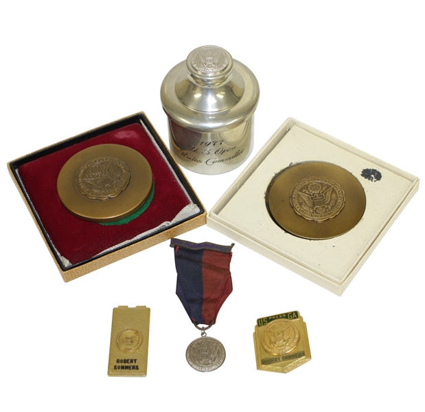 1977 US Open Rules Committee Pewter Piece w/ USGA Badges & Paperweights