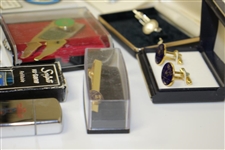 Golf Accessories Lot - Assorted Lighters, Cuff Links & Tie Tacks From Various Tournaments/Clubs