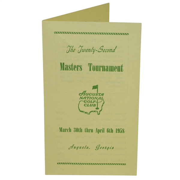 1958 Masters Tournament Brochure - Arnold Palmer 1st Green Jacket