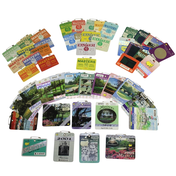 1969-2018 Masters Badges Collection - Excellent Condition with Original Pins Intact - 50 Badges!