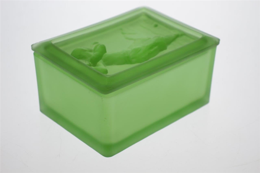 Vintage Green Glass Golfer Relief Box - Very Good Condition