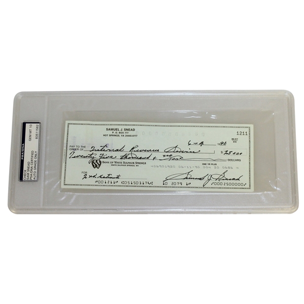 Sam Snead Signed 1990 Personal Check to the IRS for $25k PSA/DNA #83511562