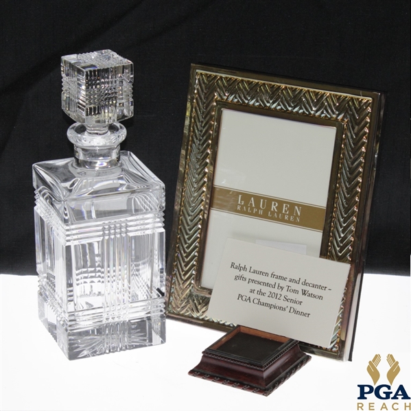 Tom Watsons 2012 Senior PGA Championship Champions Dinner Gifts of Crystal Decanter & Ralph Lauren Frame