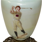 Golf Themed Painted Vintage Glass Table Lamp