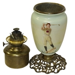 Golf Themed Painted Vintage Glass Table Lamp
