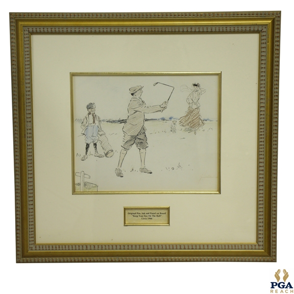 "Keep Your Eye on the Ball" Original Pen, Ink And Pastel On Board - Circa 1900