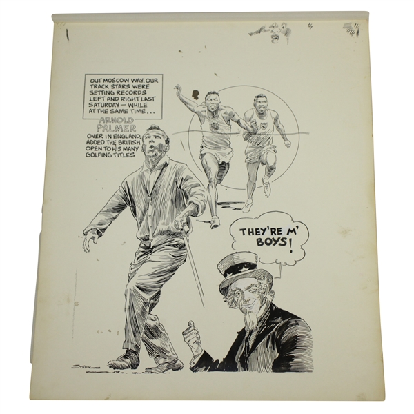 1961 Arnold Palmer Open Championship by Artist Bruce Stark Original Pen & Ink on Board
