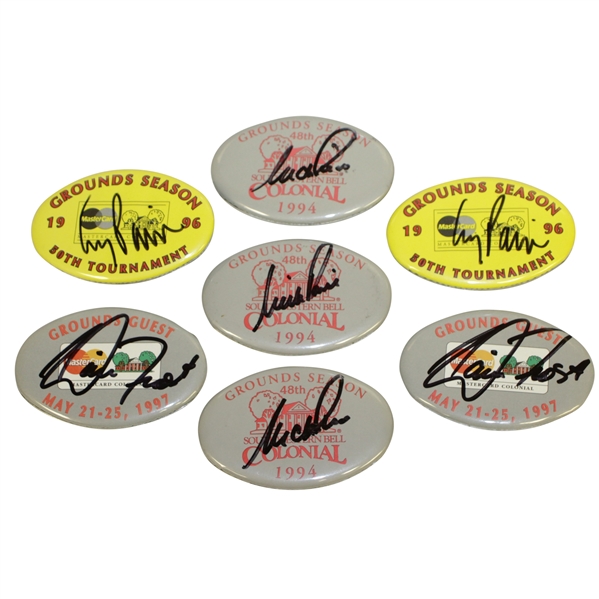 Corey Pavin(x2), Nick Price(x3), & David Frost(2) Signed Colonial Badges from Winning Years JSA ALOA