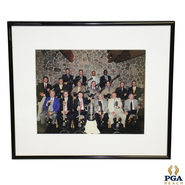 2004 PGA Champions Dinner Posing w/ Gifted Guitars & Wanamaker Trophy-Woods & Others