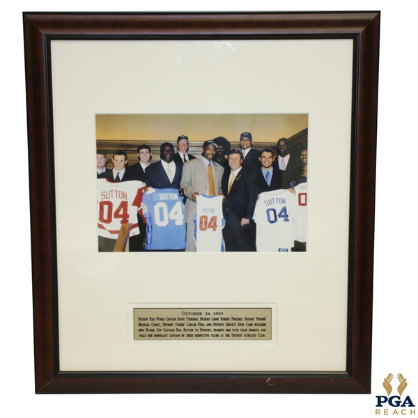 2004 Ryder Cup Captain Hal Sutton Presented With Detroit Sports Team Jerseys Photo