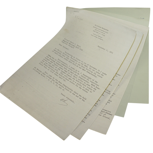 Correspondence Between Royal & Ancient & Augusta National in 1971 Regarding Scoring Arrangements