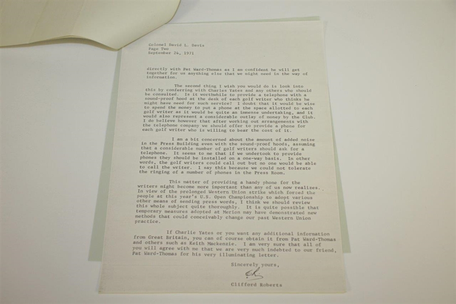 Correspondence Between Royal & Ancient & Augusta National in 1971 Regarding Scoring Arrangements