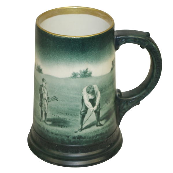 Lenox Gold Rimmed Green Golf Scene Stein - Great Condition