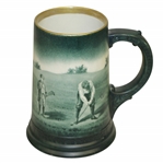 Lenox Gold Rimmed Green Golf Scene Stein - Great Condition