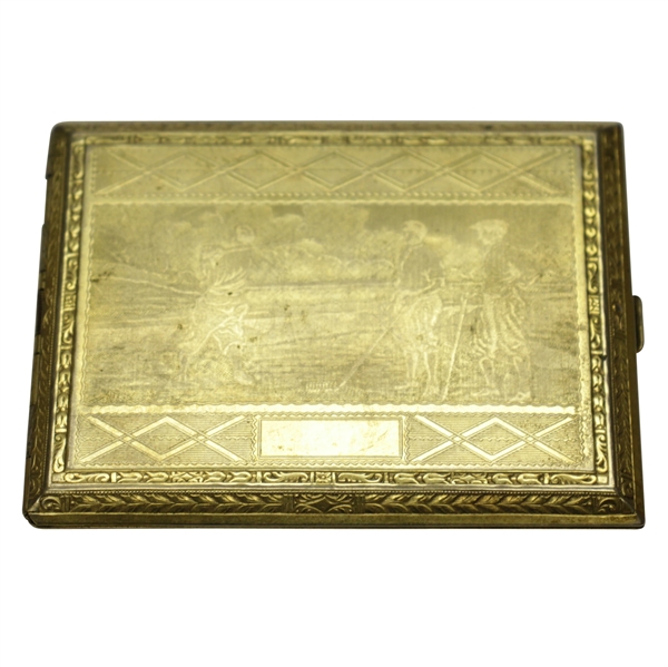 Vintage Cigarette Case with Intricate Golf Scene of Three Golfers