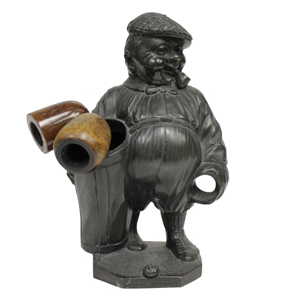 Classic Peter Putter White Metal Coal Golfer with Pipe Holding Golf Bag
