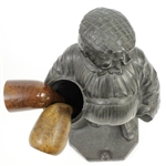 Classic Peter Putter White Metal Coal Golfer with Pipe Holding Golf Bag